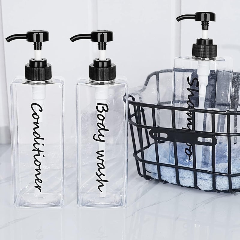 DIDROOM 21oz Refillable Shampoo and Conditioner Bottles - Clear Set of 3 - Modern Shower Dispenser Set for Hotel Bathroom - Image 5